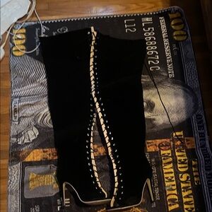 Women's Black Lace-Up Over-the-Knee High Heel Boots